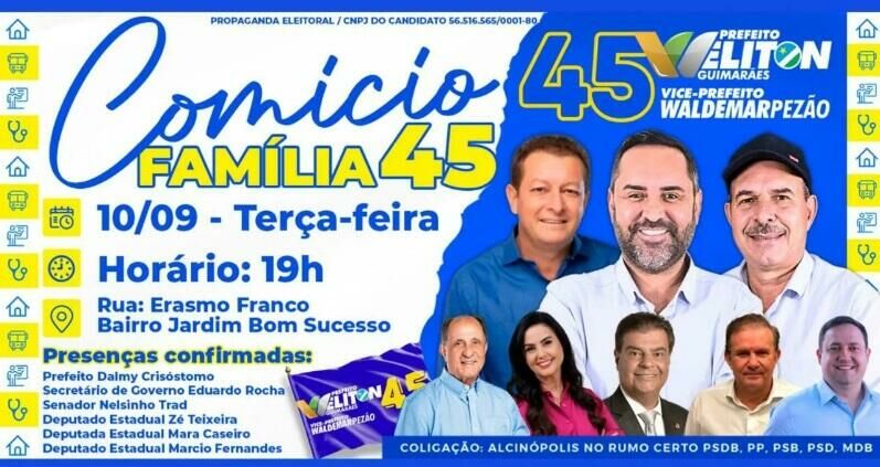 Imagem de compartilhamento para o artigo Amanhã: candidatos Weliton Guimarães e Waldemar Pezão reúnem lideranças no primeiro comício nesta terça em Alcinópolis da MS Todo dia